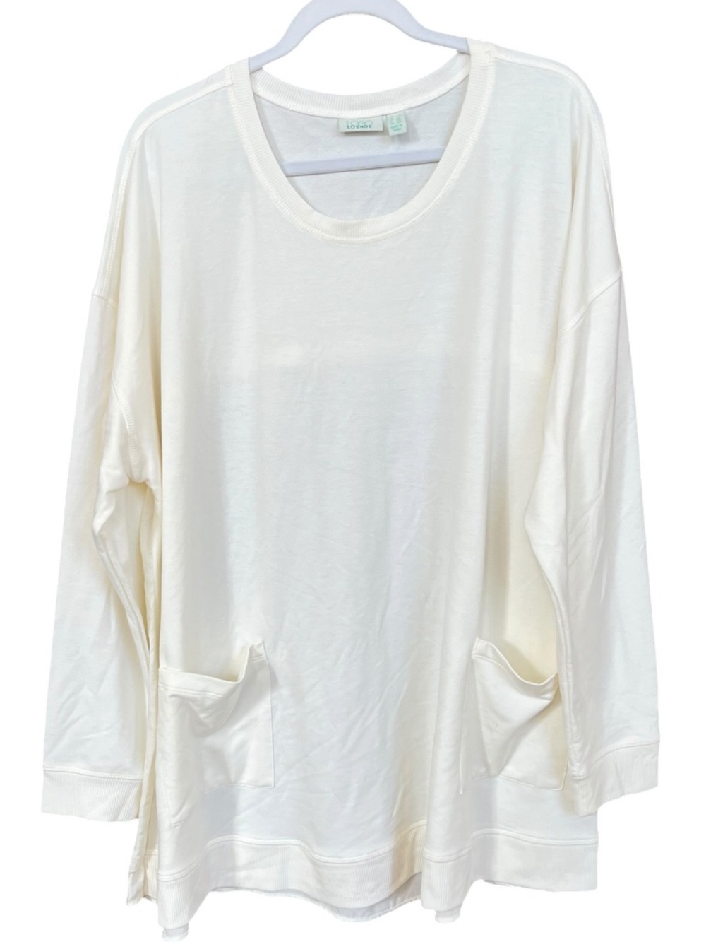 LOGO Lounge By Lori Goldstein Ivory Mixed Media Long Sleeve Tunic Shirt Size 2X